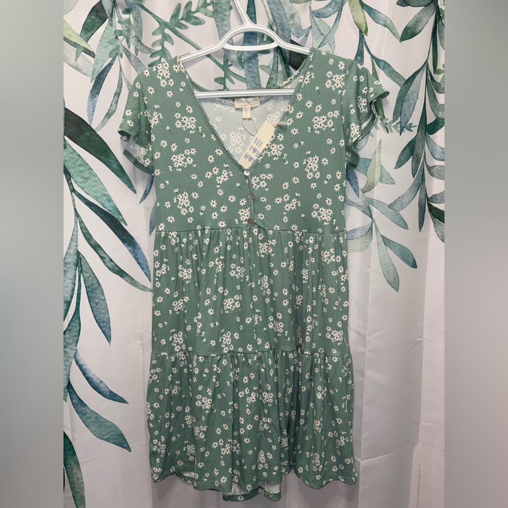 Green Floral V-Neck Dress